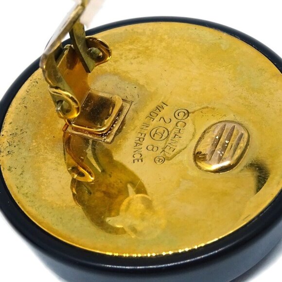 Chanel Button Earrings Clip-On Black Gold 28 191710 - Picture 4 of 4